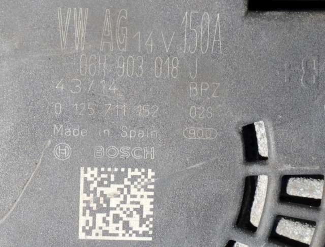 Dynamo til Audi A4 2007-2014 (Type IV) (B8) (B8) (BOSCH|0 125 711 152|06H 903 018 J. 14 VOLT - 150 AMP|)