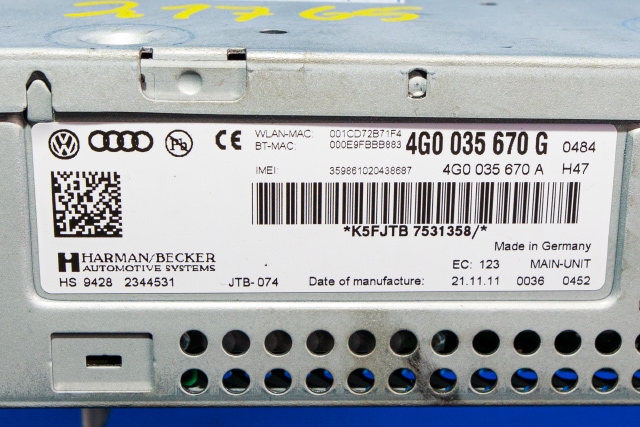 Bilstereo navigasjon spiller til Audi A6 2011-2014 (Type IV, Fase 1) (C7) (C7) (VAG|4G0 035 670 G|)