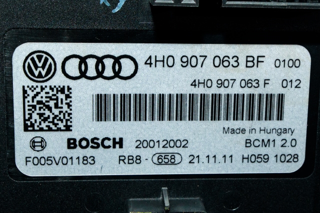 Styreenhet diverse til Audi A6 2011-2014 (Type IV, Fase 1) (C7) (C7) (BOSCH|F 005 V01 183|4H0 907 063 BF|)