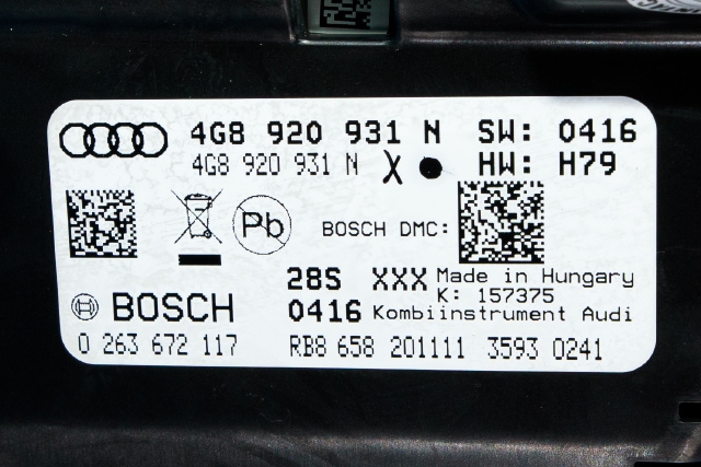 Instrumentpanel til Audi A6 2011-2014 (Type IV, Fase 1) (C7) (C7) (BOSCH|0 263 672 117|4G8 920 931 N|)