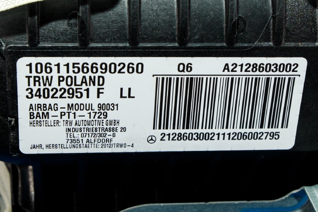 Airbag passasjer til Mercedes E-Klasse 2009-2013 (Fase 1) (W212) (W212) (MERCEDES|A 212 860 30 02|)