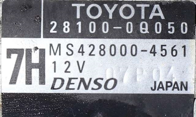 Starter til Toyota Yaris 2012-2014 (Type III, Fase 1) (DENSO|428000-4561|28100-0Q050|)