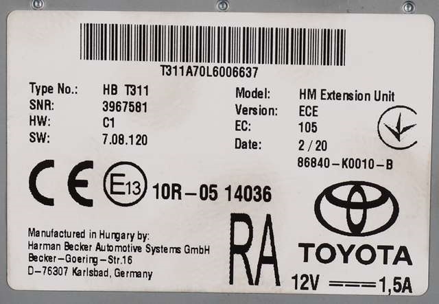 Bilstereo diverse til Toyota Corolla 2019-->>  (TOYOTA|86840-K0010-B|)