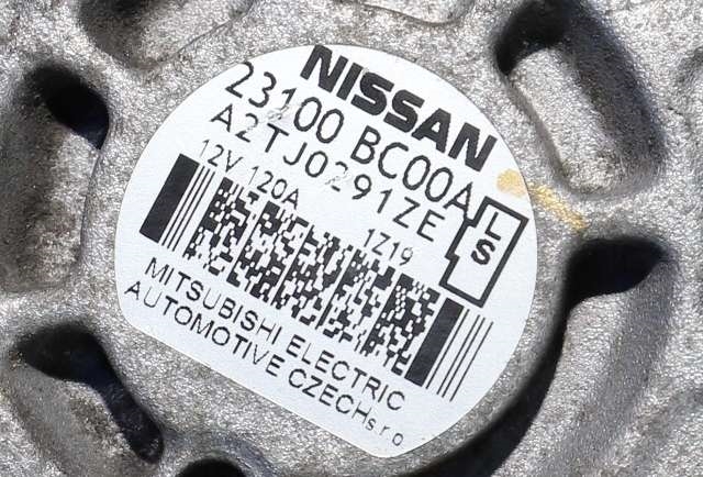 Dynamo til Nissan Qashqai 2007-2010 (Type I, Fase 1)  (MITSUBISHI|A2TJ0291|23100-BC00A. 12 VOLT - 120 AMP|)