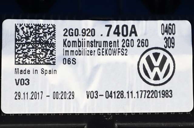 Instrumentpanel til VW Polo 2017-2021 (Type VI, Fase 1) (VDO|A2C11336300|2G0 920 740 A|)