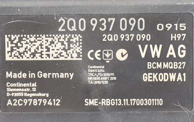 Styreenhet comfort (BCM) til VW Polo 2017-2021 (Type VI, Fase 1)  (VAG|2Q0 937 090|)