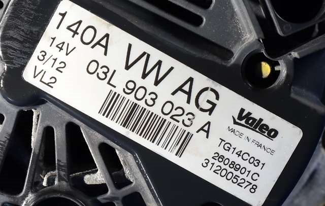 Dynamo diesel til VW Golf VI 2008-2012  (VALEO|TG14C031|03L 903 023 A. 14 VOLT - 140 AMP|)