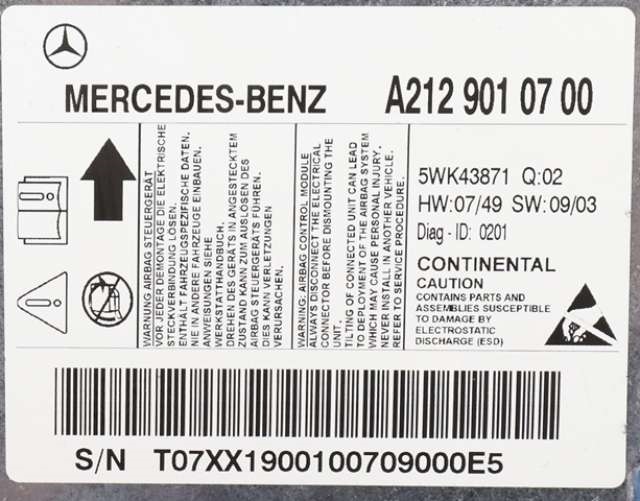 Styreenhet airbag hovedsensor til Mercedes E-Klasse 2009-2013 (Fase 1) (W212) (W212) (MERCEDES|A 212 901 07 00|)