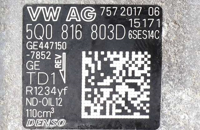 Aircondition kompressor til Audi Q3 2015-2018 (Type I, Fase 2)  (DENSO|447150-7852|5Q0 816 803 D|)
