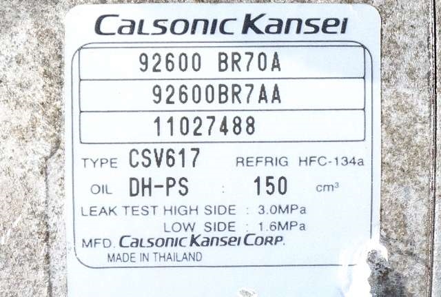 Aircondition kompressor til Nissan Qashqai 2010-2014 (Type I, Fase 2) (CALSONIC|11027488|92600-BR70A|)