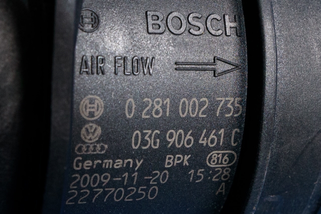 Luftmengde/luftmassemåler til Audi A4, Allroad 2009-2016 (Type I) (B8) (B8) (BOSCH|0 281 002 735|03G 906 461 C|)