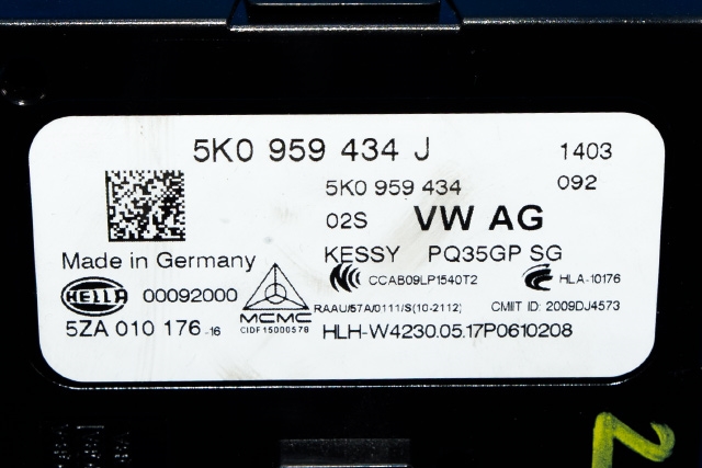 Styreenhet nøkkelfri/keyless til Audi Q3 2015-2018 (Type I, Fase 2) (HELLA|5ZA 010 176-16|5K0 959 434 J|)
