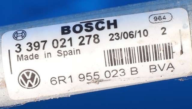 Viskermotor frontrute komplett m/overføring til VW Polo 2009-2014 (Type V, Fase 1) (BOSCH|3 397 021 278|6R1 955 023 B|)