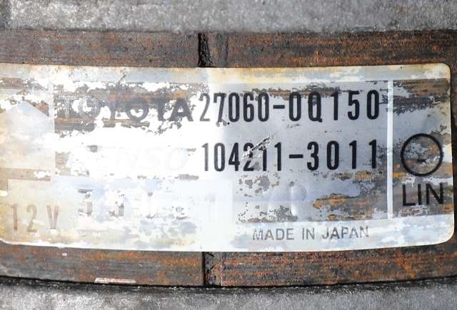 Dynamo til Toyota Yaris 2012-2014 (Type III, Fase 1) (DENSO|104211-3011|27060-0Q150|)