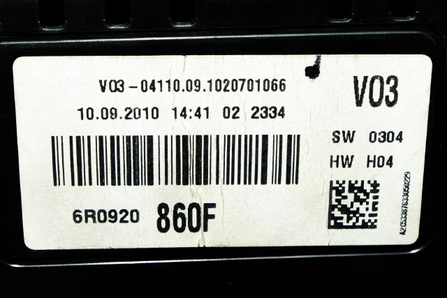 Instrumentpanel til VW Polo 2009-2014 (Type V, Fase 1) (VDO|A2C53387633|6R0 920 860 F|)
