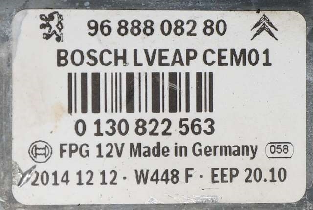 Ruteheis venstre foran til Peugeot 508 2014-2018 (Type I, Fase 2)  (BOSCH|0 130 822 563|96 888082 80|)