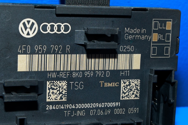 Styreenhet dør høyre foran til Audi A6 2008-2011 (Type III, Fase 2) (C6) (C6) (VAG|4F0 959 792 R|)