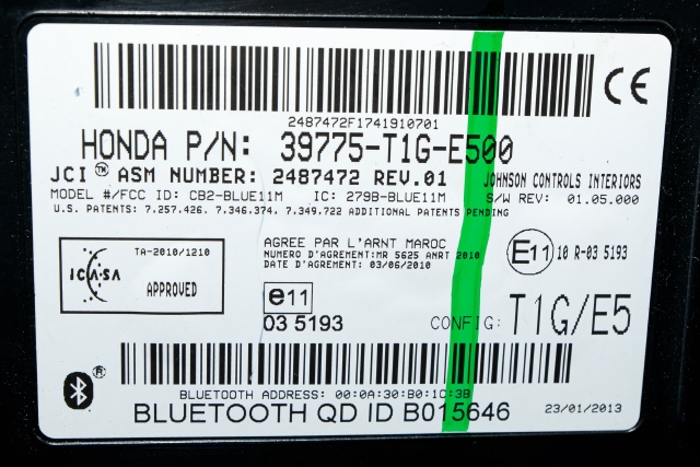 Styreenhet bluetooth til Honda CR-V 2012-2018 (Type IV)  (HONDA|39775-T1G-E500|)
