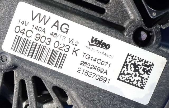 Dynamo til Audi A3 2012-2016 (Type III, Fase 1)  (VALEO|TG14C071|04C 903 023 K. 14 VOLT - 140 AMP|)