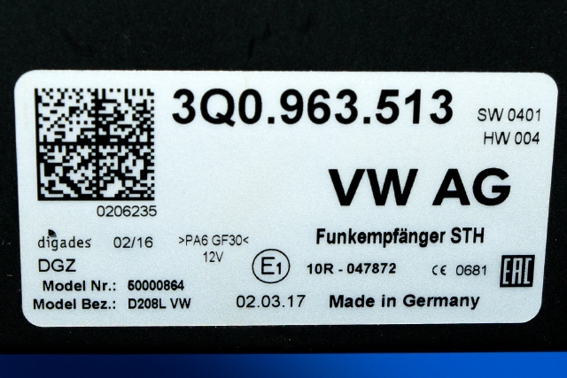 Varmeapparat diverse til Škoda Superb 2015-->> (Type III) (VAG|3Q0 963 513|)