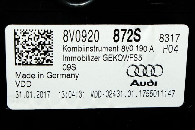 Instrumentpanel til Audi A3 2016-2020 (Type III, Fase 2) (VAG|8V0 920 872 S|)