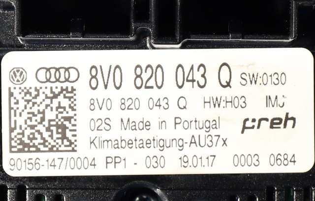 Varmeapparat betjening til Audi A3 2016-2020 (Type III, Fase 2) (VAG|8V0 820 043 Q|)