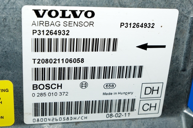 Styreenhet airbag hovedsensor til Volvo V70 2007-2013 (Type III, Fase 1) (BOSCH|0 285 010 372|31264932|)