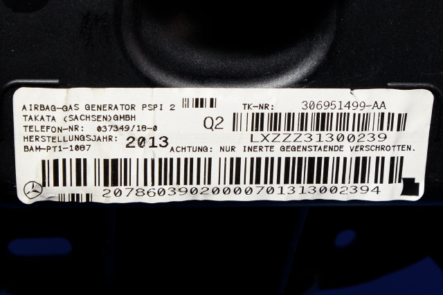Airbag passasjer til Mercedes E-Klasse, Coupe/Cab 2013-2017 (Fase 2) (C207) (C207) (MERCEDES|306 951 499 AA|)