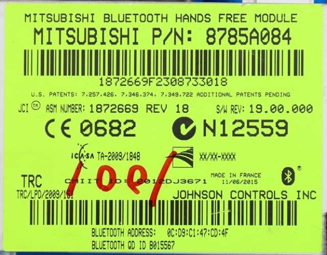 Styreenhet bluetooth til Mitsubishi Outlander 2015-->> (Type III, Fase 2)  (MITSUBISHI|8785A084|)