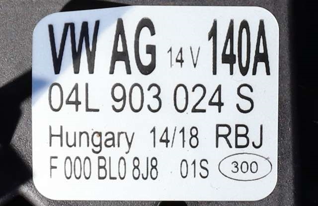 Dynamo diesel til VW Caddy 2015-2020 (Type III, Fase 3)  (BOSCH|F 000 BL0 8J8|04L 903 024 S. 14 VOLT - 140 AMP|)