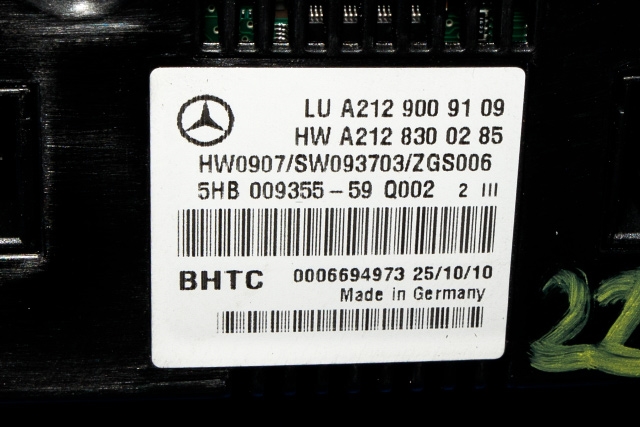 Varmeapparat betjening til Mercedes E-Klasse, Coupe/Cab 2009-2013 (Fase 1) (C207) (C207) (HELLA|5HB 009 355-59|A 212 900 91 09|)