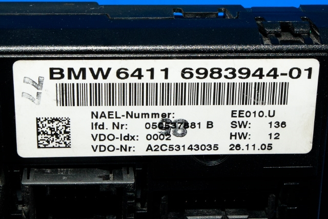 Varmeapparat betjening til BMW 3-Serie 2005-2011 (E90/E91/E92/E93) (E90/E91/E92/E93) (VDO|A2C53143035|64.11-6 983 944|)