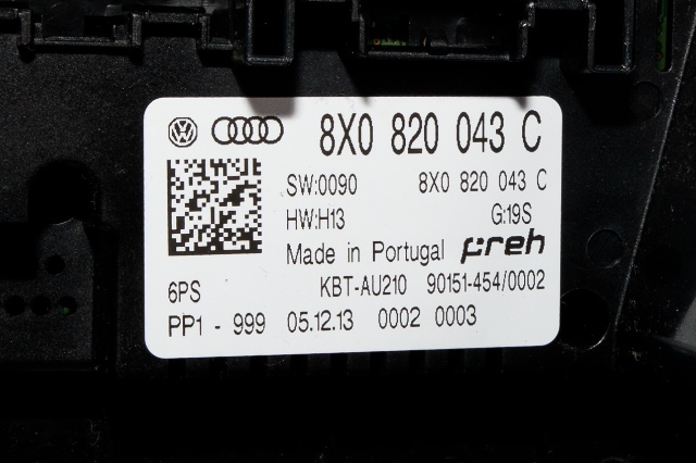 Varmeapparat betjening til Audi A1 2010-2014 (Type I, Fase 1) (VAG|8X0 820 043 C|)