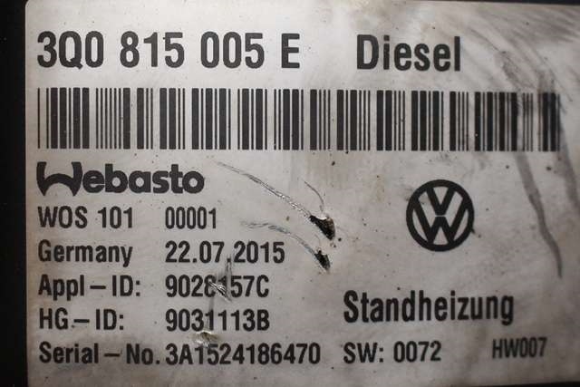Dieselvarmer til VW Passat 2015-2019 (Fase 1) (B8) (B8) (VAG|3Q0 815 005 E|)