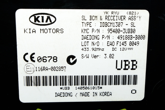Styreenhet comfort (BCM) til Kia Sportage 2010-2016 (Type III)  (KIA|95400-3UBB0|)