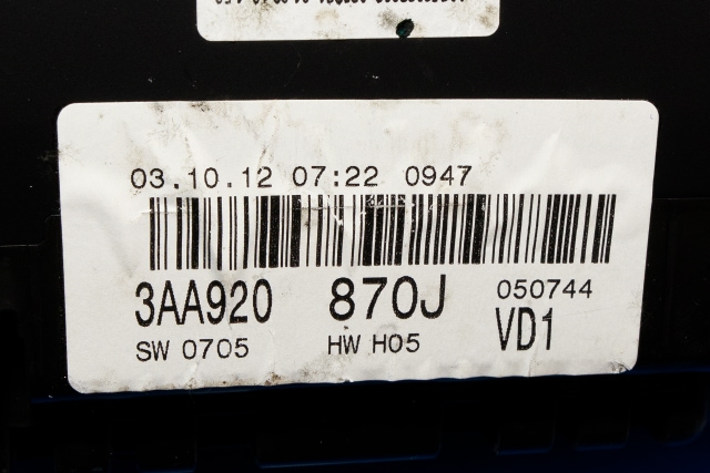 Instrumentpanel til VW Passat 2011-2015 (B7) (B7) (VAG|3AA 920 870 J|)