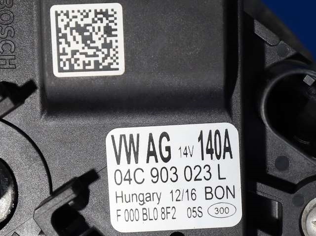 Dynamo til Škoda Octavia 2013-2016 (Type III, Fase 1) (BOSCH|F 000 BL0 8F2|04C 903 023 L. 14 VOLT - 140 AMP|)