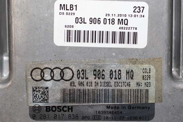 Styreenhet motor til Audi Q5 2008-2012 (Type I, Fase 1)  (BOSCH|0 281 017 838|03L 906 018 MQ|)