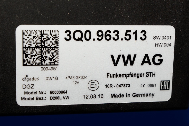 Varmeapparat diverse til Škoda Superb 2015-->> (Type III) (VAG|3Q0 963 513|)
