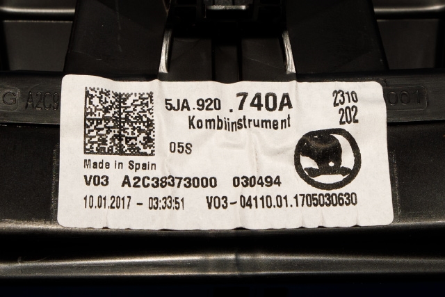 Instrumentpanel til Škoda Rapid 2012-2019  (VAG|5JA 920 740 A|)