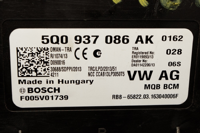 Styreenhet comfort (BCM) til Škoda Octavia 2013-2016 (Type III, Fase 1)  (VAG|5Q0 937 086 AK|)