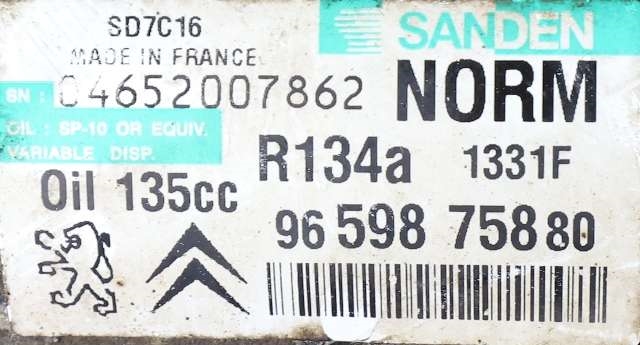 Aircondition kompressor til Citroën Berlingo 2008-2015 (Type II, Fase 1)  (SANDEN|1331F|96 598758 80|)