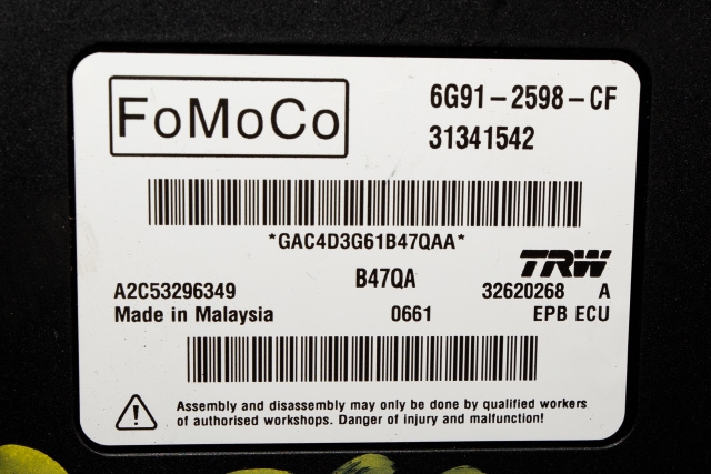 Styreenhet elektrisk parkbrems (EPB - Electric Parking Brake) til Volvo V60/V60 CC 2013-2018 (Type I, Fase 2)  (FORD|6G91-2598-CF|31341542|)