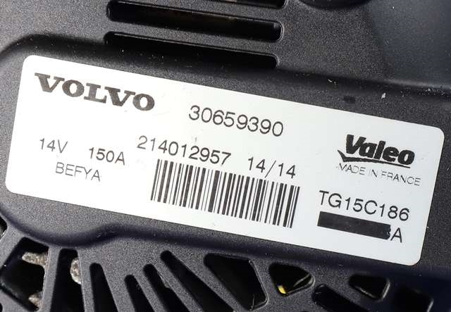 Dynamo diesel til Volvo V60/V60 CC 2013-2018 (Type I, Fase 2)  (VALEO|TG15C186|30659390. 14 VOLT - 150 AMP|)
