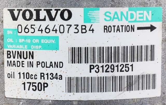 Aircondition kompressor til Volvo V40 2012-2019  (SANDEN|1750P|P31291251|)