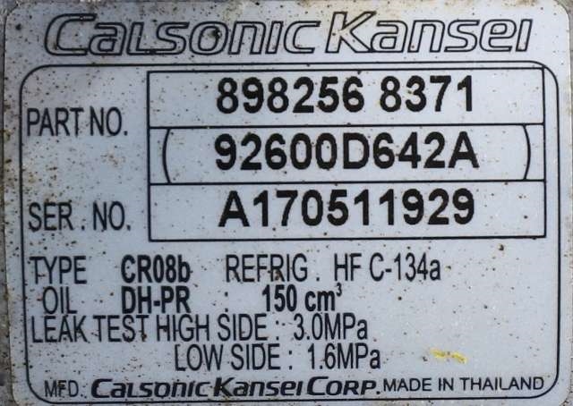 Aircondition kompressor til Isuzu D-Max 2017-2020 (Type II, Fase 2)  (CALSONIC|92600-D642A|8982568371|)