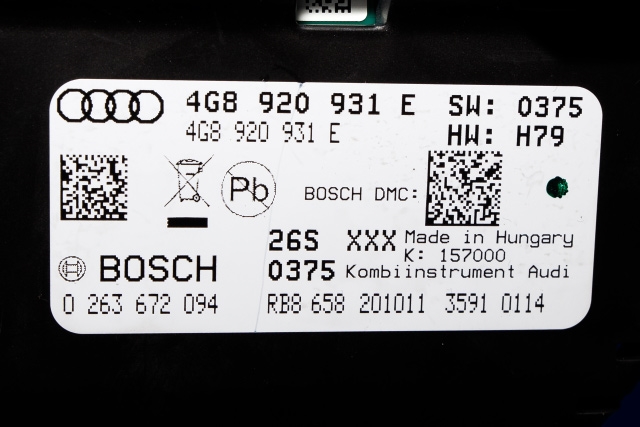 Instrumentpanel til Audi A6 2011-2014 (Type IV, Fase 1) (C7) (C7) (BOSCH|0 263 672 094|4G8 920 931 E|)