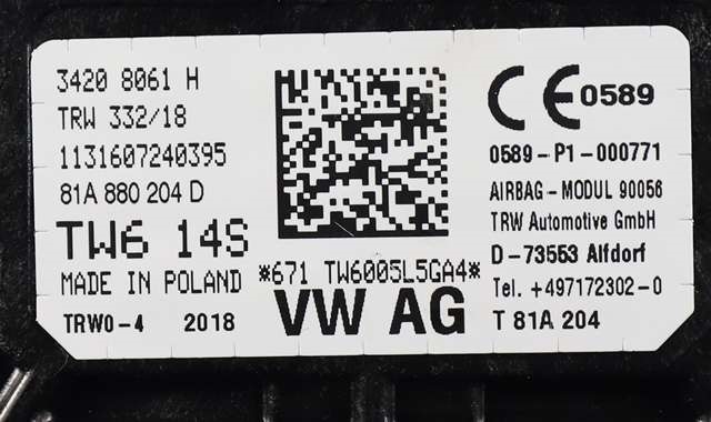 Airbag passasjer til Audi Q2 2016-->>  (VAG|81A 880 204 D|)