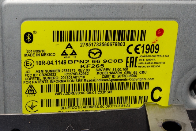 Bilstereo navigasjon til Mazda 3 2013-2016 (Type III, Fase 1) (MAZDA|BPN2-66-9C0B|)
