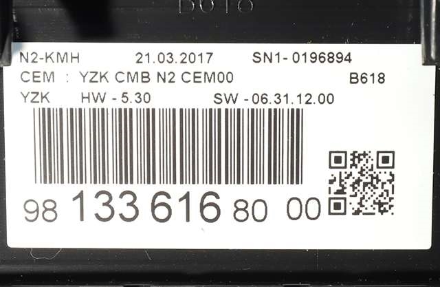 Instrumentpanel til Citroën C3 2016-->> (Type III) (CITROEN|98 133616 80|)